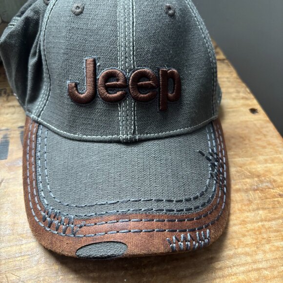 NWOT JEEP Choko distressed baseball hat cap faux leather new, never worn - Picture 6 of 6